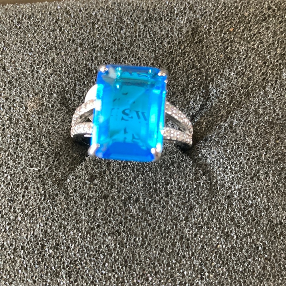 Aquamarine Crystal & CZ Baguette-Cut RING
